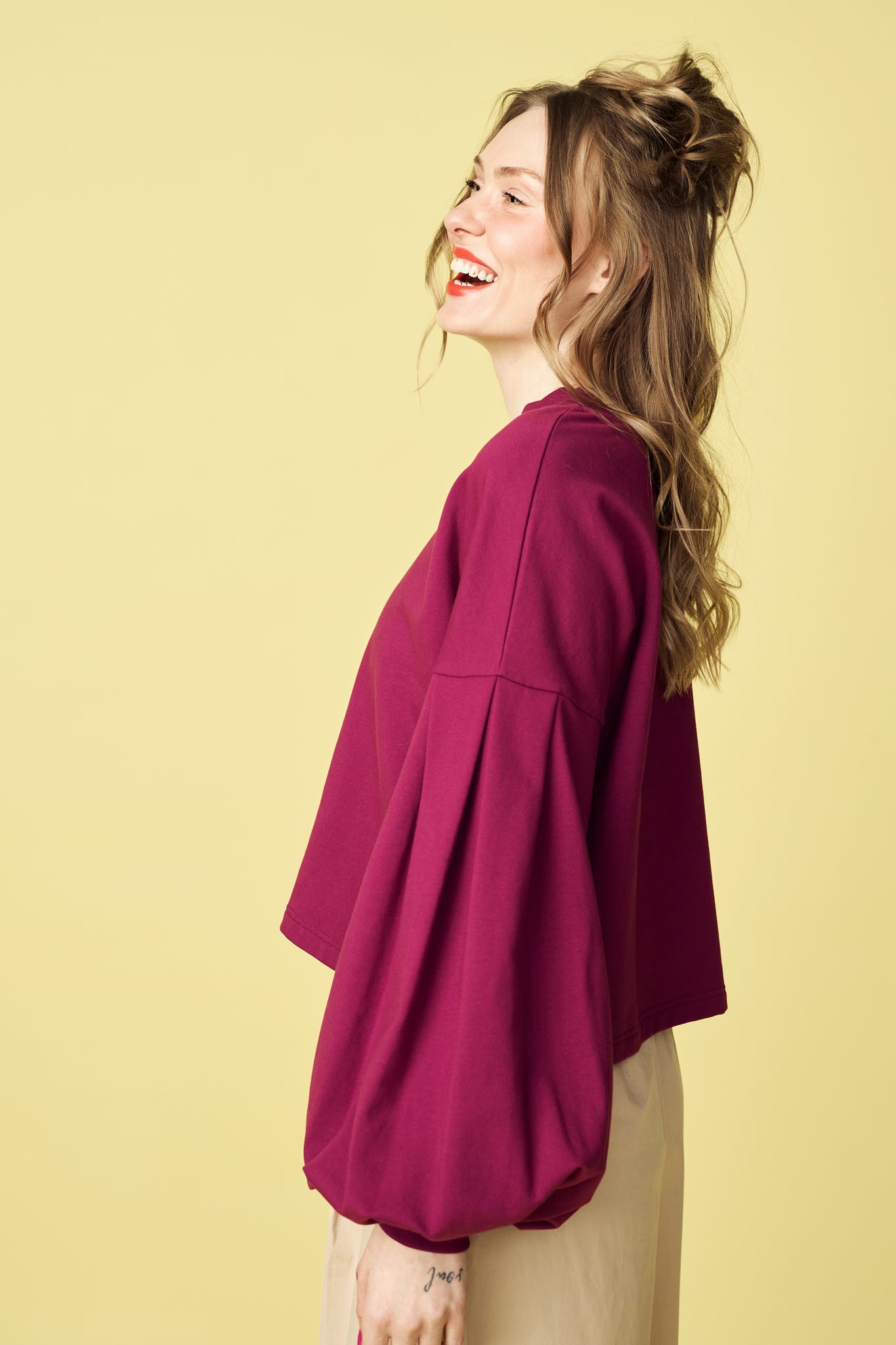 PUFF SLEEVE -collegepaita, Grape Purple