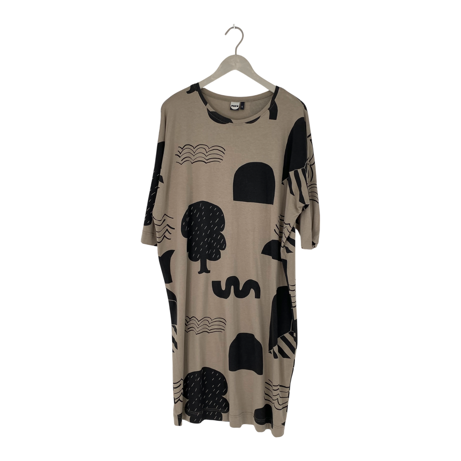Belted tricot dress, beige / black | woman M