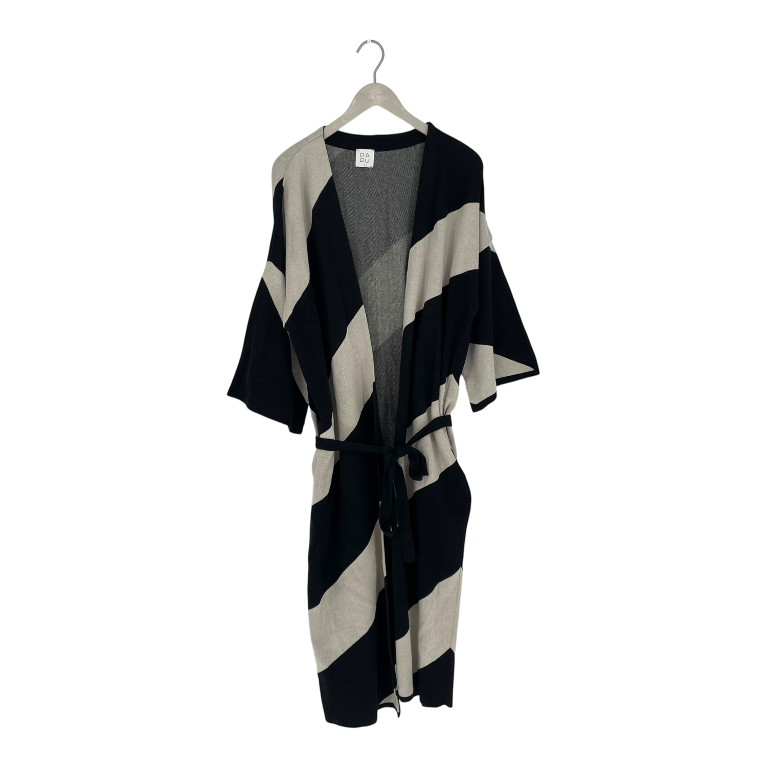 Long knitted wide sleeve cardigan, sand/black | woman S