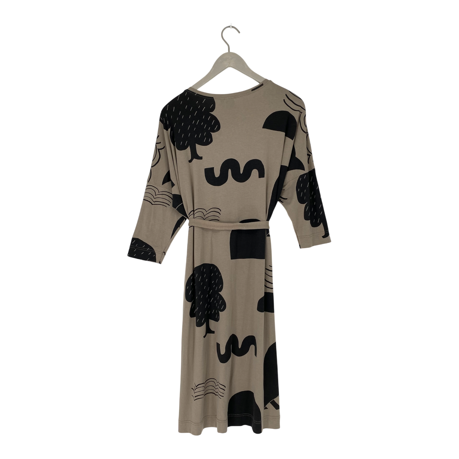 Belted tricot dress, beige / black | woman M