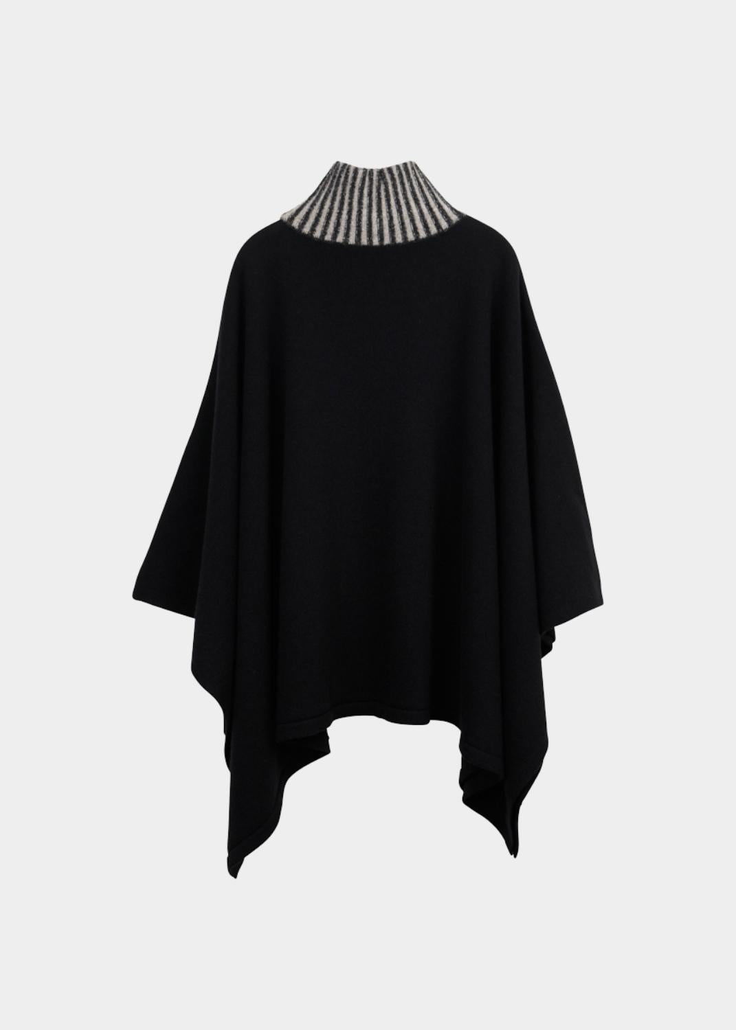 TURTLE KNIT PONCHO, Musta/Light Sand