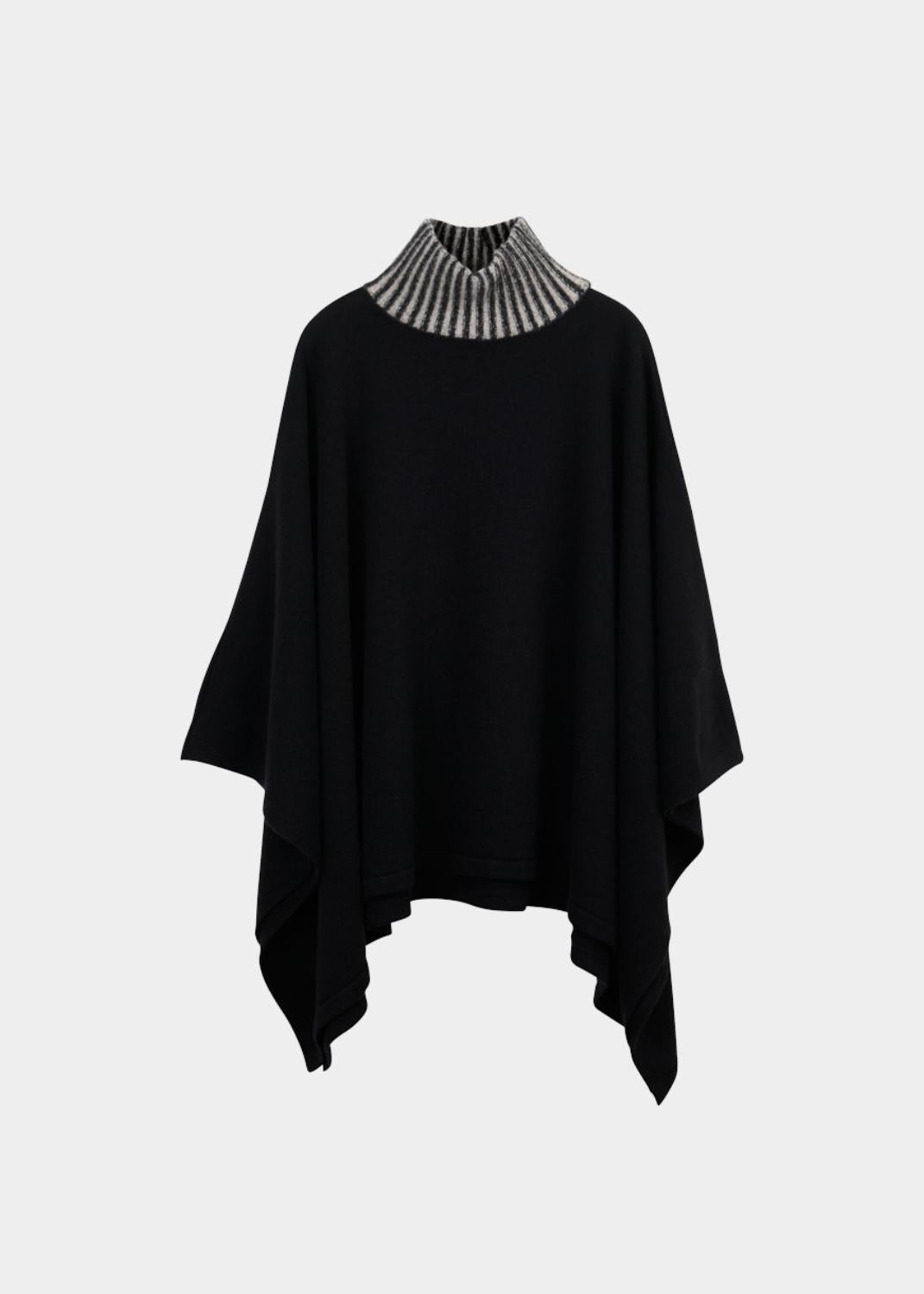 TURTLE KNIT PONCHO, Musta/Light Sand